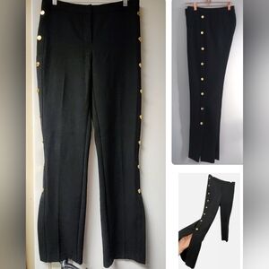 Ann Taylor Black Trousers Military Gold Side Buttons Size 4